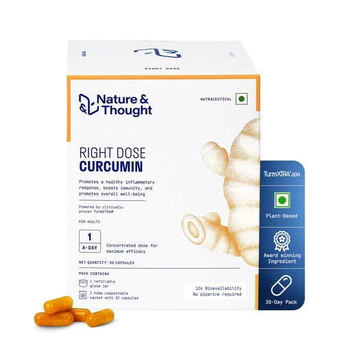[BRSRGYIZDEBWOGT7] Nature & Thought Right Dose Curcumin with 10X Bioavailability TurmXTRA® w/o Piperine | Immunity, Joint & Muscle, Skin & other benefits | Clinically Validated | 1-A-DAY | 30 Veg Capsules
