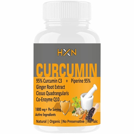[BRSW2EIKCN7GOETL] HXN Curcumin Tablets With Piperine (Bioperine), Turmeric Powder (95% Curcuminoids), Ginger, Vitamin C, Zinc, COQ10 For Immunity Booster And Antioxidant Supplement–60 Tablet (No Capsules Pack1)