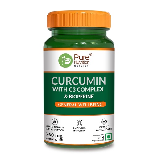 [BRSWYZIDDEHWOCAV] Pure Nutrition Curcumin C3 Complex Supplement | Anti Inflammation Turmeric Curcumin Capsules with Piperine, Amla & Sunthi | High Absorption Inflammatory Support (760mg) - 60 Capsules