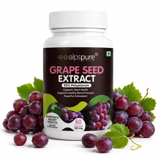 [BRSWYCQ3OICQ4EY4] Alpspure Nutra Grape Seed Extract Tablets 500 mg | Supports Heart Health | Supports Healthy Blood Pressure | Powerful Antioxidant Supplement | 60 Tablets (Pack of-1)