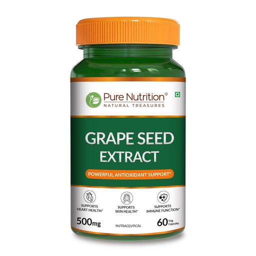 [BRSRGGQOOR4AYDY7] Pure Nutrition Grape Seed Extract Supplements | Grape Seed Extract Capsules 500mg | 95% Polyphenols | Plant Based Supplement Rich in Natural Antioxidants | Supports Skin, Heart & Immunity - 60 Veg Capsules