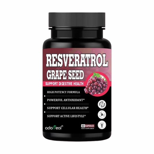 [BRSREZIPCJYAEDI4] Resveratrol Grape Seed Supplement, 60 Capsules, High Potency Antioxidant Formula for Heart Health and Immunity Support