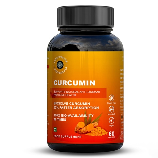 [BRSRABQCBN6R4YLV] CUREFOREVER Turmeric Curcumin Tablets with BioPerine & Black Pepper Extract | High Absorption Curcumin Supplement for Joint, Immunity & Antioxidant Support | 600 mg Curcumin Blend | 60 Tablets
