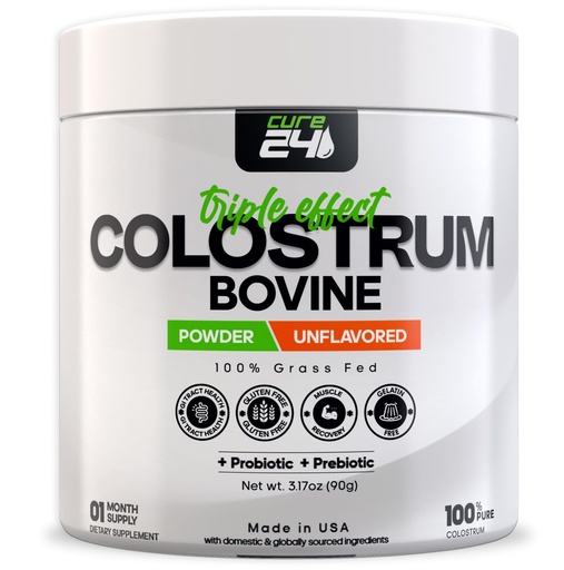[BRSRAZA6BAMGOFLX] Bovine Colostrum X3 Supplement Powder for Humans, 100% Pure Whole Natural Grass Fed Superfood, High IgG, Plus Probiotic & Prebiotic, Unflavored, Made in USA
