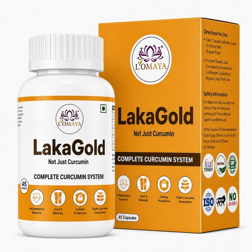 [BRSRGYY5PJ4BOE3A] L'Omaya LakaGold | Curcumin Capsules with Piperine | US Patented | Lakadong Turmeric | High-Absorption for Joint, Liver & Immune Support | 45 Veg Capsules