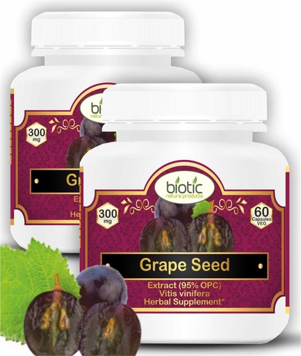 [BRSRMZAPO55BUF3J] Biotic Natural Grape Seed Extract Capsules - Organic Grapeseed Extract Supplement Capsule - 120 Veg Capsules (Pack of 2)