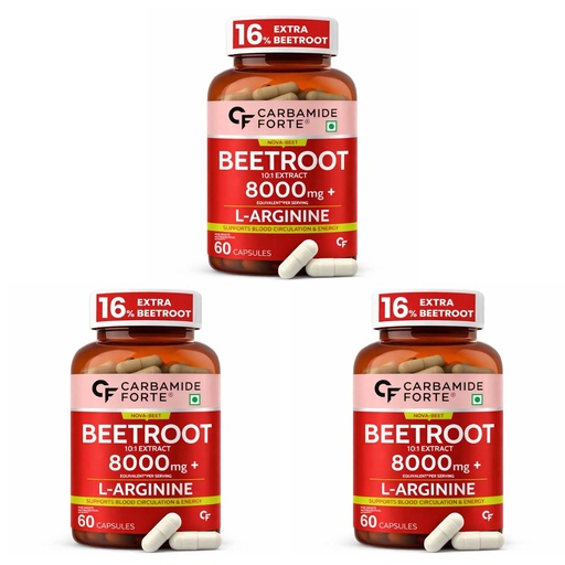 [BRSRGHQPCAMQYDTX] Carbamide Forte Beetroot Capsules Extract 8000mg | Beetroot Supplement With L-Arginine & Grape Seed Extract | Supports Healthy Blood Flow, Energy, & Nitric Oxide | 60 Capsules (Pack of 3)