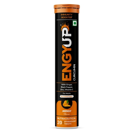 [BRSROZQDDMBRQ2QU] ENGYUP Curcumin 500 mg with Black Pepper, Ginger & Zinc for Immunity Booster & Skin Glow | 20 Effervescent Tablet | Mango Flavor (Pack of 1)