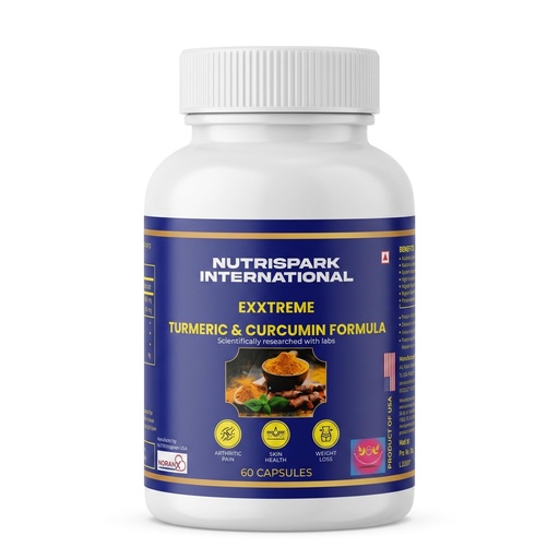 [BRSRGCDQAAIBU2T6] Nutrispark International EXXTREME Turmeric & Curcumin Formula, 1200mg Turmeric and 800mg Curcumin Rhizome Extract, Capsule, 60 Count