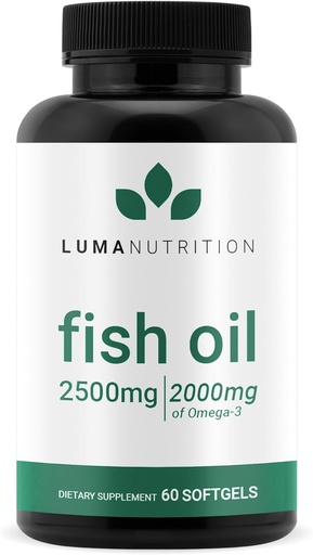 [BRSROYL3B4OQ4GT3] Luma Nutrition Omega 3 Fish Oil Supplement - Extra Strength 2500mg - 2000mg EPA & DHA - Brain and Heart Health - 60 Softgels
