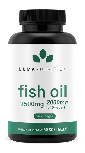 [BRSROYL3B4OQ4GT3] Luma Nutrition Omega 3 Fish Oil Supplement - Extra Strength 2500mg Per Serving - 2000mg EPA & DHA Per Serving - Brain and Heart Health - 60 Softgels, 30 Servings
