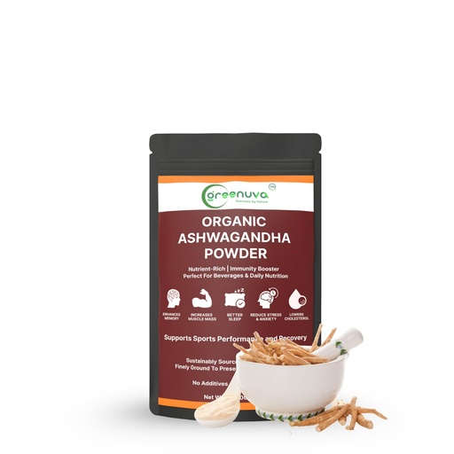 [BRSREBAEPJ5RQ2TA] Greenuva Organic Ashwagandha Powder | Natural Stress Relief & Energy Booster | Supports Strength, Stamina & Hormonal Balance | 100% Pure Ayurvedic Adaptogen | 100g