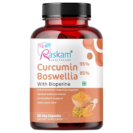 [BRSRAA36DIDQIGY3] Curcumin 95%, Boswellia 85%, 510mg Capsules with Bioperine | 60 Veg Capsules | Super Antioxidant, Improves Metabolism, Fights Inflammation | 60 veg capsules