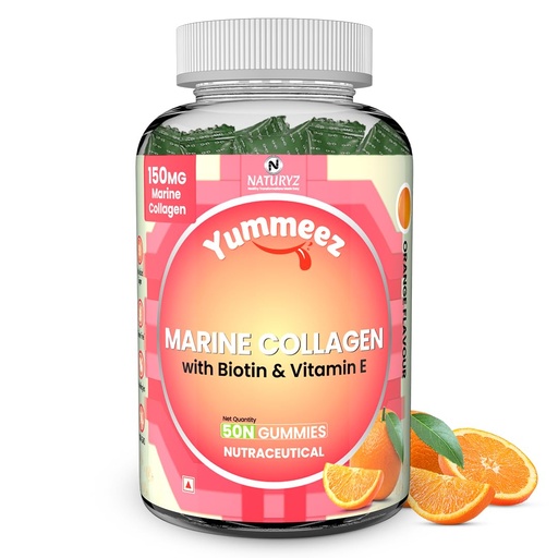 [BRSRGGILAACBU2A7] Naturyz Marine Collagen Gummies for Skin Health with Hyaluronic Acid, Vitamin C, Vitamin E & Biotin | Supports Skin Elasticity, Hydration & Glow | Easy-to-Absorb Collagen Gummy | No Added Sugar, Delicious Taste- 50 count (Orange Flavor)