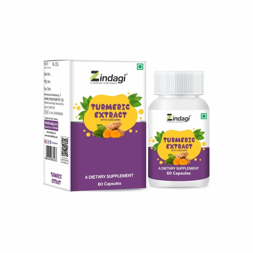 [BRSWGBD3CENRYH3P] Zindagi Pure Turmeric Capsules With Curcumin - Natural Immunity Metabolism - Maintain Healthy Joints (60 Capsules)