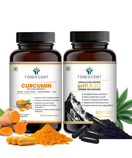 [BRSREGD3CAJWGYLX] Healthy Aging Pair | Curcumin & Shilajit Capsules | Reduces Inflammation, Boosts Stamina & Joint Health | 60+60 Vegan Capsules