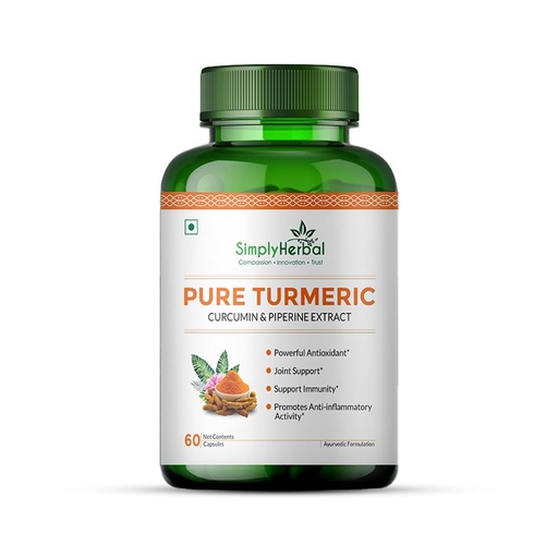 [BRSWGZQRAQBWAHQ6] Simply Herbal 800 MG Turmeric Curcumin & Piperine Extract Capsules for Immunity | Immunity Boosters Capsule for Adults | Good for Skin & Joint Pains | Natural and Pure Curcuminoids Capsule, Pack of 1