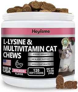 [BRSROBI5C4CQYDL6] Lysine Supplement for Cats, Cat Treats for Sneezing and Runny Nose, Cold, Cat Immune Support, Eye Function, and Respiratory Health, L-Lysine cat Vitamins for Cats (120 Pills, Salmon)