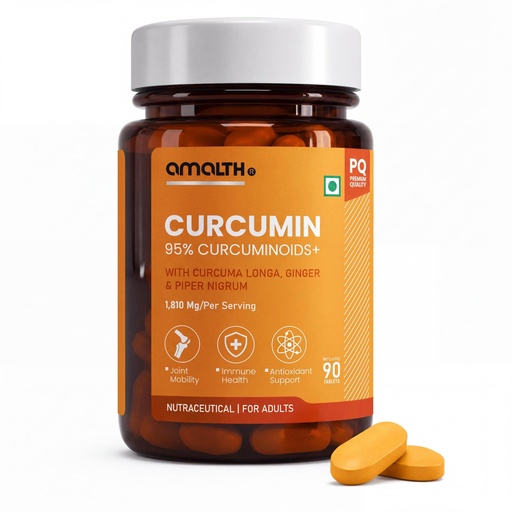 [BRSRGCT7AQDQIFDV] Amalth Curcumin 95% Curcuminoids+ Tablets | Curcuma Longa Extract with Ginger Extract & Black Pepper Extract (95% Piperine) | Turmeric Curcumin Supplement | Gluten Free Nutraceutical Formula | 90 Tablets