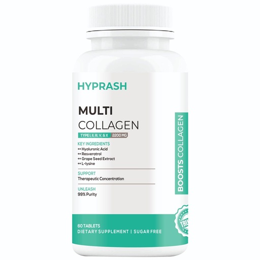 [BRSRGBIFC4HGMDT3] Multi Collagen Supplements for Glowing skin - Hydrolyzed Peptides (Type I, II, III, V, X) for Skin, Hair, and Joint Health 60 Tablets (Collagen)