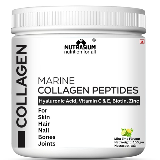 [BRSRYZD3C4JQKFDG] Nutrasium Marine Collagen Supplement with Vitamin C & Hyaluronic acid for Men & Women | Skin, Joints, Hair & Nails | Hydrolyzed Peptides Fast Absorption | Added Biotin & Zinc | 100 Gram Refrashing Lemin Mint Flavour
