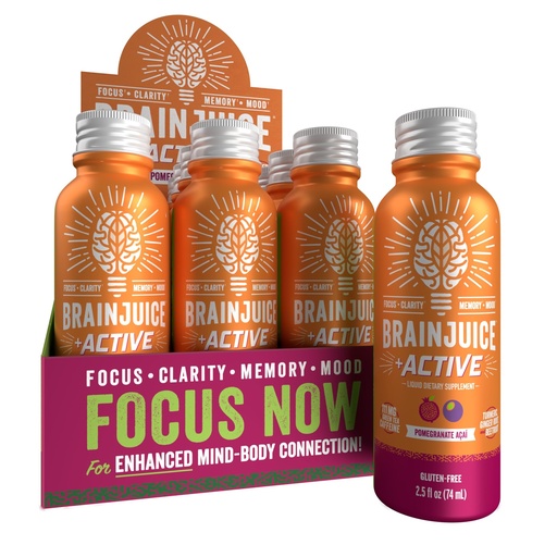 [BRSWGHA3AAORMFDD] BrainJuice Brain Support Shot, Gluten Free Supplement Shots for Energy & Focus, Healthy Drinks with Alpha GPC, Vitamin B, 2.5 fl oz, 12 Pack (Active Pomegranate Acai)