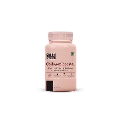 [BRSW2FTQPMPBQFLX] SheNeed Collagen Booster with Hydrolysed Collagen, 60 Capsules | Vegan for Men & Women