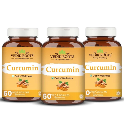 [BRSRE2YROYNREDLK] Curcumin Tablets with Piperine and 95% Curcuminoids | Anti-inflammatory Supplement for Adults | Turmeric, Ginger & Black Pepper | 180 Veg Capsules | Pack of 3