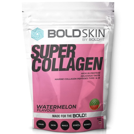 [BRSW2ZY6BZ7Q43YV] Boldfit BoldSkin Collagen Supplement For Women & Men. Marine Collagen Peptides Type 1 & 3, Vitamin C, Biotin, Supports Skin Hair Nails Joints Bones, 200 gm Powder (Watermelon Flavor)