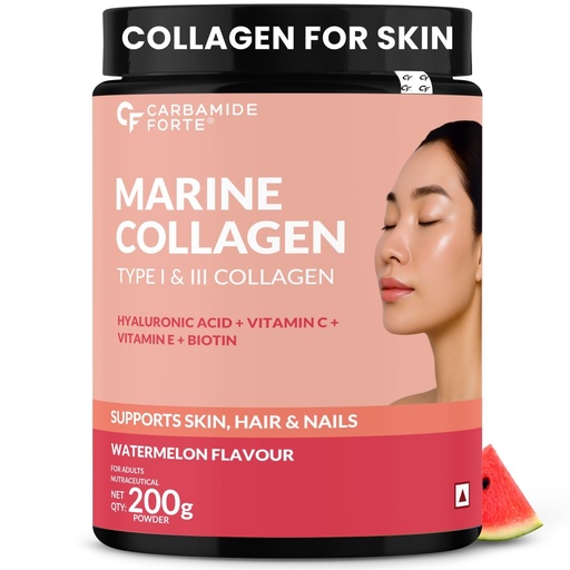 [BRSROEACCN6RQCDZ] Carbamide Forte Marine Collagen Powder For Women & Men | Skin Care supplemets | Marine Collagen Powder Supplements In Watermelon Flavour - 200g