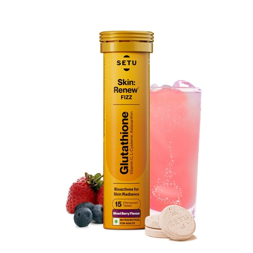 [BRSRAYA3CB5BOCTH] Setu Skin Renew Glutathione Tablets for Glowing Skin | 15 Effervescent Tablets with 500mg L-Glutathione & Vitamin C | Antioxidant & Skin Glow Supplement for Clear Skin | Mixed Berry (Pack of 1)