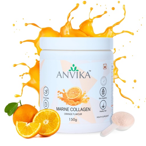[BRSREZQRCMPQEETD] Marine Collagen Peptides Supplement for Skin, Hair, Nails. Bone & Joint | Clinically Proven | Hydrolyzed Marine Collagen Peptides | Collagen Supplements for Women & Men, Orange Flavour, 150 gms