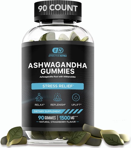 [BRSW2ZYRAFYQYE3Z] EFICÁCIA NUTRA Ashwagandha Gummies 1500mg Relief Stress, Apoio Imune, Calm Mood, Energia