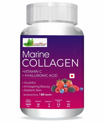 [BRSRYFQZC5YAKDLZ] Sambhav Marine Collagen Capsules with Vitamin C, Hyaluronic Acid, Vitamin E & Biotin | 3000mg Marine Collagen Powder Supplement for Anti-Aging, Radiant Skin & Youthful Glow - 60 Capsules