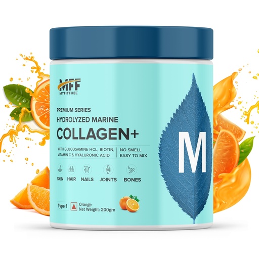 [BRSW2ZALBF5B4AI6] MyFitFuel Hydrolyzed Beauty Marine Collagen Peptides (200gm, Orange) with Biotin, Hyaluronic Acid, Zinc, Vitamin C & Glucosamine | For Skin, Hair, Nails & Joints