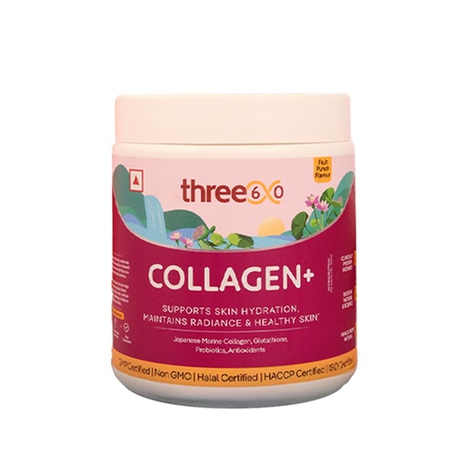 [BRSRYYYYCIAQM2Q4] three60 Collagen+ for Glowing skin, strong hair & nails | Advanced Japanese Hydrolyzed Marine Collagen Technology | Peptides with Glutathione, Hyaluronic, Vitamin C, Vitamin E, Astaxanthin for Women & Men | Fruity Punch Flavour