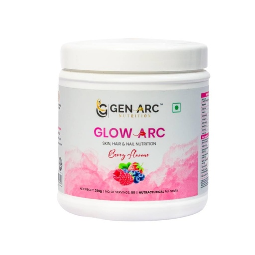 [BRSRYYL2CQHBQ2A6] Glow Arc Skin, Hair & Nail Supplement | Glutathione, Hyaluronic Acid, Evening Primrose Oil, Vitamin C & E | Antioxidant & Skin Health Support | Berry Flavour | 250 g