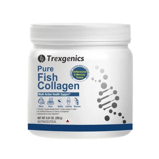[BRSRMAAQOAMQGYDH] Trexgenics PURE FISH COLLAGEN Unflavoured, Mercury Tested, Almost Odorless & Tasteless Skin, Hair, Nails, Joint & Bone Support (250 gram) (Pack of 1)
