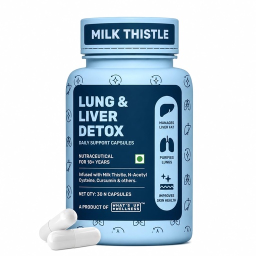 [BRSRACQ7O4MGO2TU] What's Up Wellness Lung & Liver Detox Supplement for Fatty Liver, Capsules with Milk Thistle, 600mg NAC Supplement & Curcumin | Supports Lung Health, 30 Capsules