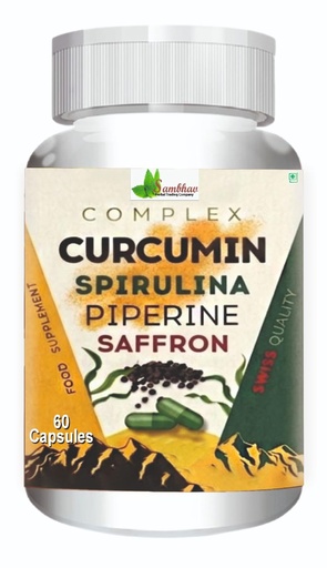 [BRSRYGD4AV5QIF3U] Sambhav Complex Curcumin Spirulina Piperine Saffron Capsules | Food Supplement | 60 Capsules