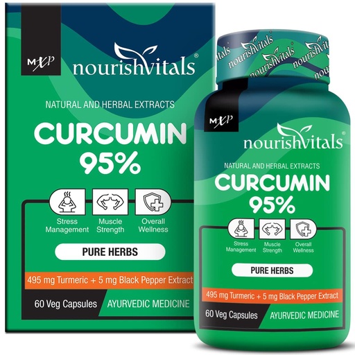 [BRSW2CQBB56QAHI4] NourishVitals Curcumin 95% Curcuminoids, 500 mg Turmeric with Piperine Extract Supplement, 60 Veg Capsules