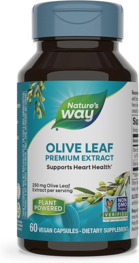 [BRSWIYQZARYQOAAZ] Natural Way Olive Leaf Premium Extract Suplemento, soporta la salud cardíaca*, 250 mg Por Serving, Gluten Free, Vegan, 60 cápsulas (Packaging May Vary)