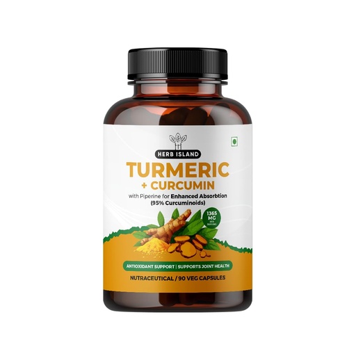 [BRSRYFAOBEIGODQ3] Herb Island Turmeric Curcumin for Antioxidant & Joint Health Support, 95% Curcuminoids, 10% Piperine, 960 mg, 60 Vegetarian Capsules