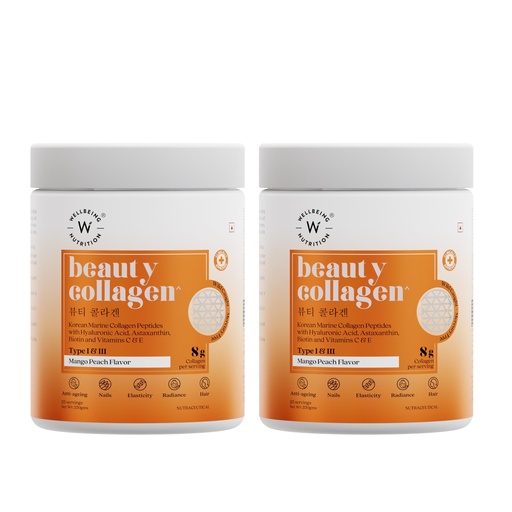 [BRSRMBA3AEDRGADV] Wellbeing Nutrition Beauty Collagen with Hyaluronic Acid | Collagen Supplements for Women & Men | Collagen Powder with Biotin and Vitamins for Skin Radiance & Anti-Aging | 250g - Mango Peach Flavor