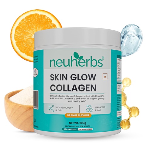 [BRSROED5BMIBGCD7] Neuherbs Collagen Supplement | Marine Skin Glow Collagen Peptides for Men & Women | With Hyaluronic Acid, Biotin, Vitamin C & E for Glowing & Youthful Skin | Orange Flavour, 200g
