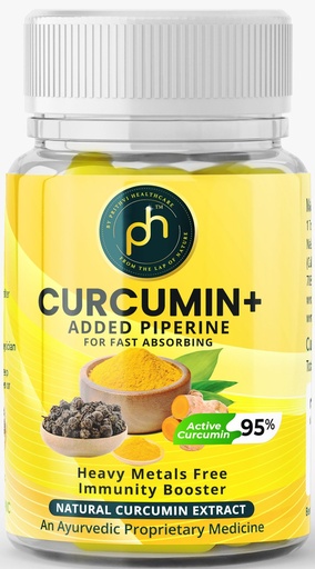 [BRSRACABBZ5AK2A7] PHs Organic Curucumin+ Tablets 500mg with Piperine | 60 Tablets | Heavy metals free 10+ curcumin Turmeric | Immune booster blood thinner Curcumin Tablets