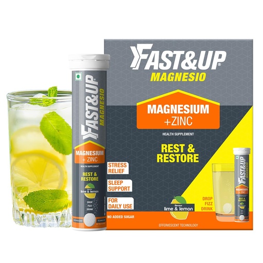 [BRSWGBQOBMOWKH3K] Fast&Up Magnesio - Restful Sleep Supplement - Magnesium & Zinc for Stress Management & Promoting Deep Sleep (60 Effervescent Tablets, Lime & Lemon Flavor)