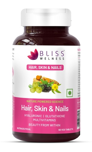 [BRSRMAATCF7AEFDB] Bliss Welness Hair Skin Nails Multivitamins with Hyaluronic Acid Glutathione Biotin | Improved Hair Growth Stronger Nails Glowing Skin Collagen Supplement for Women & Men - 60 Vegetarian Tablets