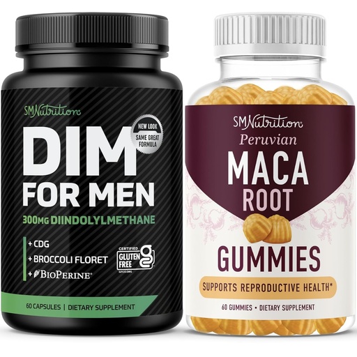 [BRSRAZALCB7BSFD5] SMNutrition Maca Root Gummies & 300mg DIM Supplement for Men for Testosterone and Performance Support | Invigorating Maca Gummies Complex (30 Servings) with DIM Complex for Men (60 Servings)