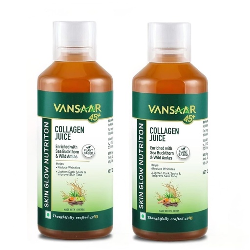 [BRSRGFT7OUDQAAAY] Vansaar 45+ Collagen Juice - 500 ML*2 | Collagen Beauty Supplement for Women & Men with Vitamin C, Amla and Sea Buckthorn | For Healthy Skin & Hair, Anti-Aging | 100% Plant-Based Collagen Builder